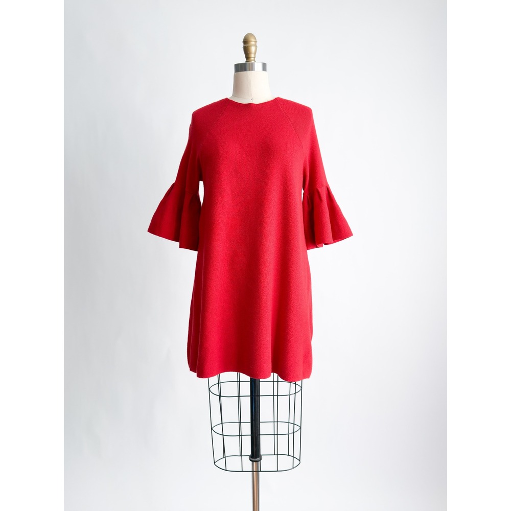 Moth Anthropologie Knit Shift‎ Dress Bell Sleeve Medium Red Raglan Mini Dress